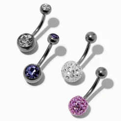 Silver-tone Titanium Purple Fireball 14G Belly Bars - 4 Pack