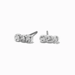 Silver-tone Triple Crystal Stud Earrings