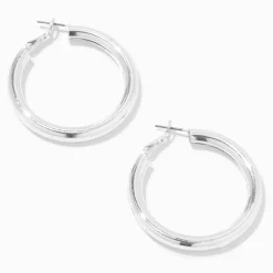 Silver-tone Tube 40mm Hoop Earrings