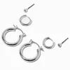 Silver-tone Tubular Hoop Earring Stackables Set - 3 Pack