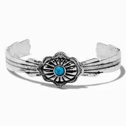 Silver-tone Turquoise Medallion Cowgirl Cuff Bracelet