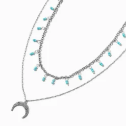 Silver-tone Turquoise Moon Multi-Strand Necklace