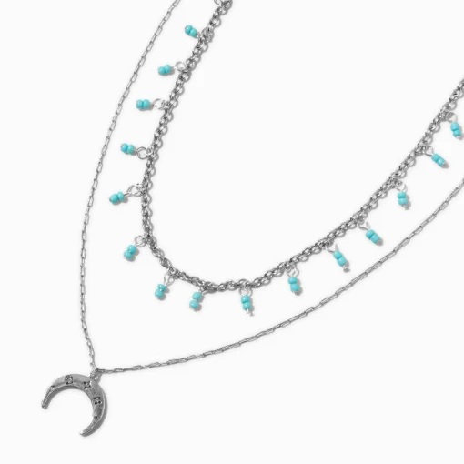 Silver-tone Turquoise Moon Multi-Strand Necklace