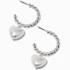 Silver-tone Twisted 30mm Hoops with Pearl Puffy Hearts