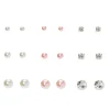 Silver-tone White & Pink Pearl & Crystal Graduated Stud Earrings - 9 Pack