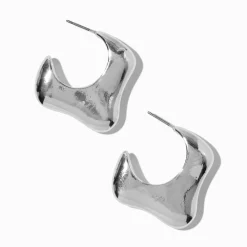 Silver-tone Wide Melty Hoop Earrings