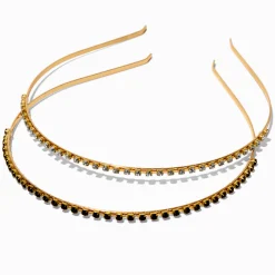Skinny Black & Clear Rhinestone Headbands - 2 Pack
