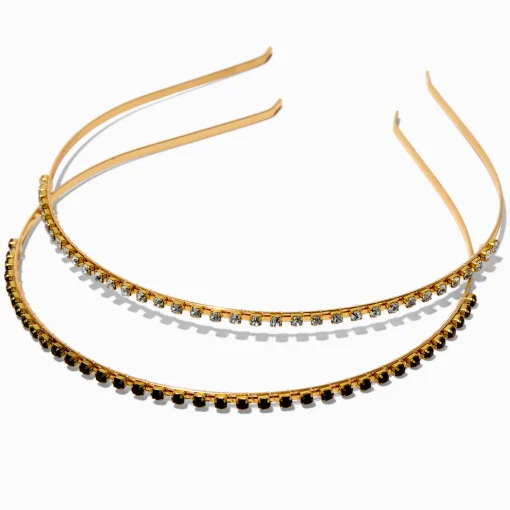 Skinny Black & Clear Rhinestone Headbands - 2 Pack