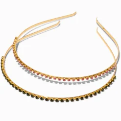 Skinny Pink & Green Rhinestone Headbands - 2 Pack
