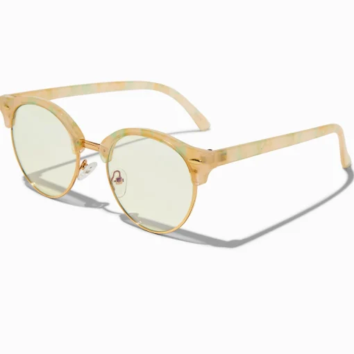 Solar Blue Light Reducing Brown Tan Marble Browline Clear Lens Frames