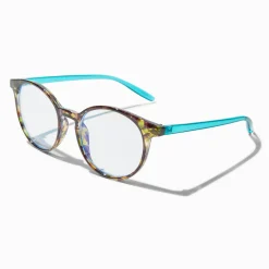 Solar Blue Light Reducing Tortoiseshell Teal Oval Clear Lens Frames