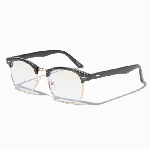 Solar Blue Light Reducing Black Glitter Browline Clear Lens Frames