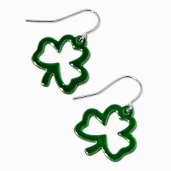 St. Patrick's Day Glitter Shamrock Cut-Out Drop Earrings