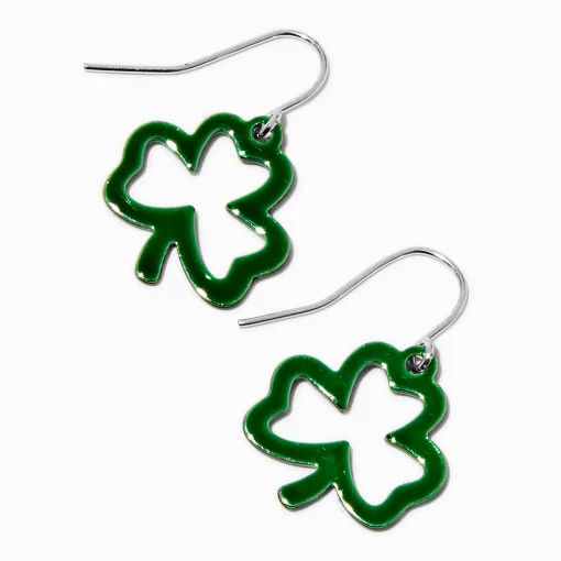 St. Patrick's Day Glitter Shamrock Cut-Out Drop Earrings