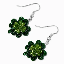 St. Patrick's Day Glitter Shamrock Acrylic Drop Earrings