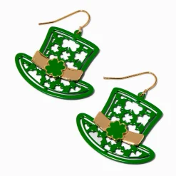 St. Patrick's Day Leprechaun Top Hat Cut-Out Drop Earrings