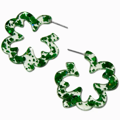 St. Patrick's Day Shamrock-Shaped Hoop Earring
