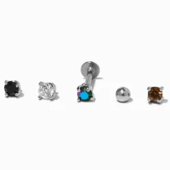 Stainless Steel Cubic Zirconia Changeable Flat Back 16G Tragus Earrings - 5 Pack