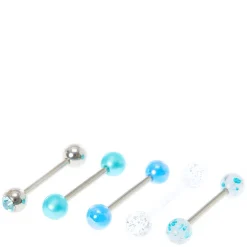 Stainless Steel Pearlized Blue Barbell 14G Tongue Rings - 5 Pack