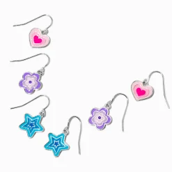 Star, Heart & Daisy Burst Drop Earring Stackables Set - 3 Pack
