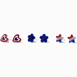 Stars & Stripes Acrylic Icons Stud Earrings - 3 Pack
