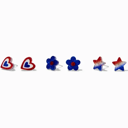 Stars & Stripes Acrylic Icons Stud Earrings - 3 Pack