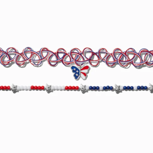 Stars & Stripes Butterfly Choker Necklaces - 2 Pack