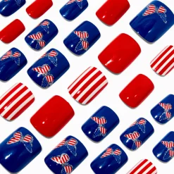 Stars & Stripes Butterfly Square Press On Faux Nail Set - 24 Pack