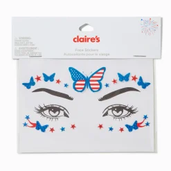 Stars & Stripes Butterfly Gemstones Face Stickers