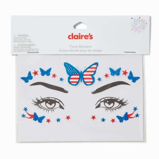 Stars & Stripes Butterfly Gemstones Face Stickers