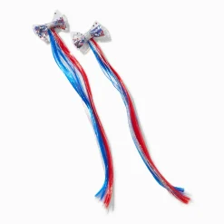 Stars & Stripes Confetti Bow Faux Hair Clip In Extensions - 2 Pack