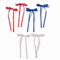 Stars & Stripes Long Tail Hair Bow Clips - 6 Pack