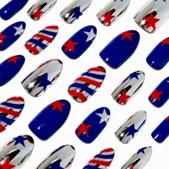 Stars & Stripes Metallic Stiletto Press On Faux Nail Set - 24 Pack