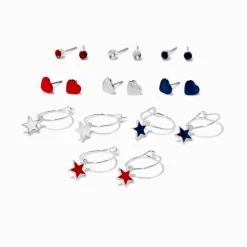 Stars & Stripes Patriotic Earring Set - 9 Pack