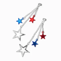 Stars & Stripes Triple Star Linear Drop Earrings
