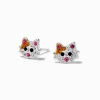 Sterling Silver Crystal Cat Stud Earrings