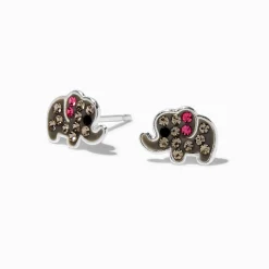 Sterling Silver Crystal Elephant Stud Earrings