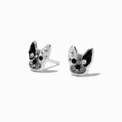 Sterling Silver Crystal French Bulldog Stud Earrings