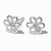 Sterling Silver Crystal Flower Stud Earrings
