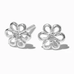 Sterling Silver Crystal Flower Stud Earrings