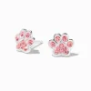 Sterling Silver Crystal Pink Paws Stud Earrings