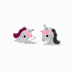 Sterling Silver Crystal Unicorn Stud Earrings