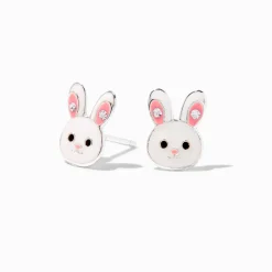 Sterling Silver Enamel Bunny Stud Earrings