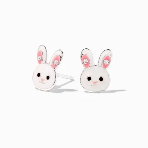 Sterling Silver Enamel Bunny Stud Earrings
