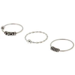 Sterling Silver 22G Bali Twist Cartilage Hoop Earrings - 3 Pack