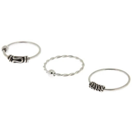 Sterling Silver 22G Bali Twist Cartilage Hoop Earrings - 3 Pack
