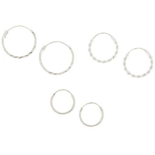 Sterling Silver Graduated Hoop Earrings - 3 Pack