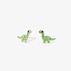 Sterling Silver Green Crystal Dinosaur Stud Earrings