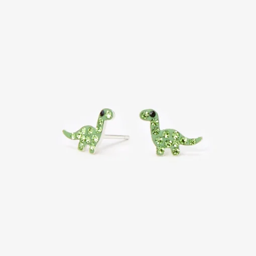 Sterling Silver Green Crystal Dinosaur Stud Earrings