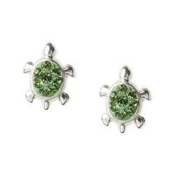Sterling Silver Green Crystal Turtle Stud Earrings